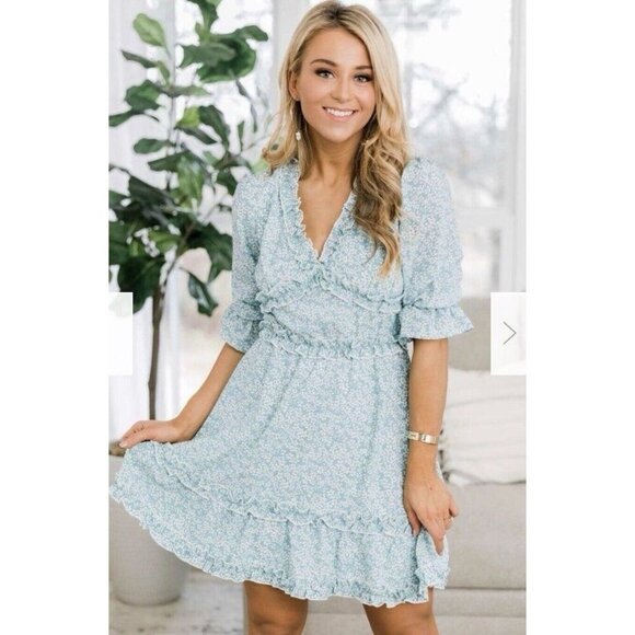 Pink Lily Women’s Dress Small Floral Ruffle Boho Cut Out Cottagecore - Picture 1 of 14